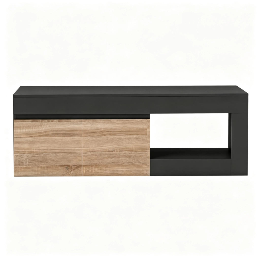 Mobile porta TV nero e color legno naturale con due ante 140 cm