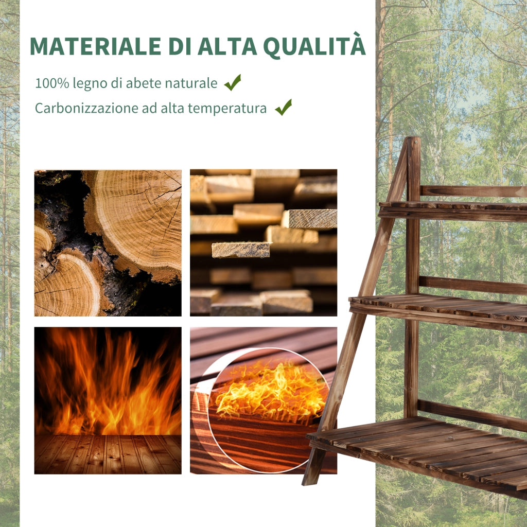 EasyComfort Portapiante Pieghevole Portavasi in Legno di Abete con 3 Livelli Scaffale da Esterno per Piante Portafiori 100x37x93cm