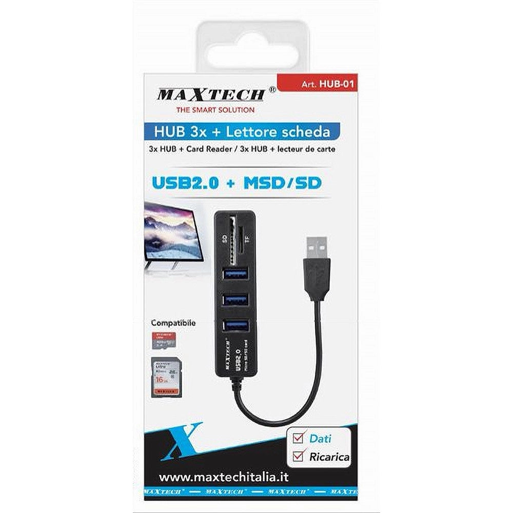 Trade Shop - Hub 3 Porte Usb 2.0 + Lettore Di Schede Memoria Micro Sd/sd Dati Ricarica Hub-01 -