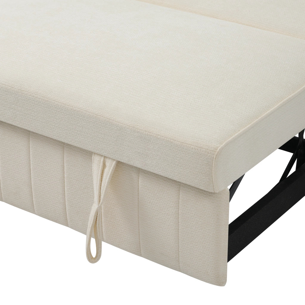 Divano letto 2 posti con schienale regolabile; porte USB; portabicchieri e 2 cuscini in ciniglia beige 140 Ã— 137 Ã— 84 cm