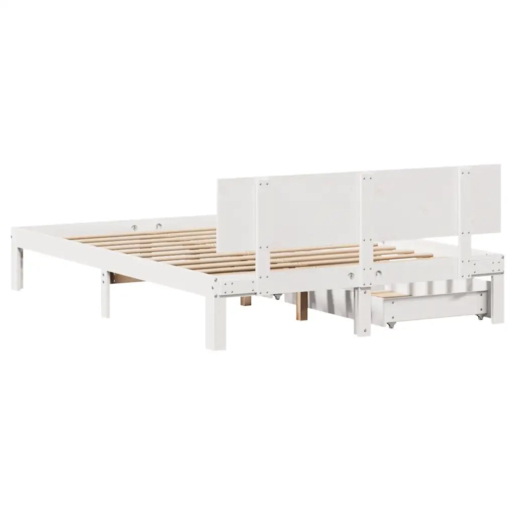 Giroletto con Cassetti Bianco 120x190 cm Legno Massello di Pino 3301973