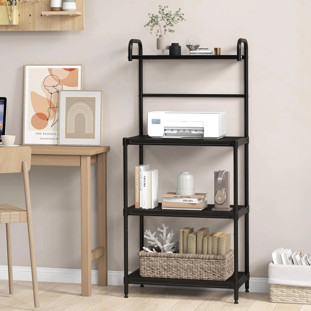 Microonde Scaffale da Cucina per Microonde in Metallo a 4 Ripiani, Carrello per Microonde Scaffalatura Organizzatore Portaoggetti, 60 x 34 x 136 cm (Nero)