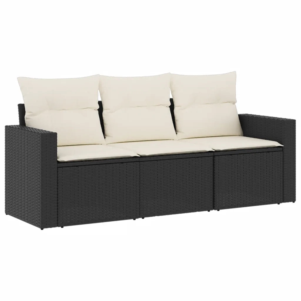 Salotto da Giardino-Set Divani da Giardino 3 pz con Cuscini in Polyrattan Nero 608071