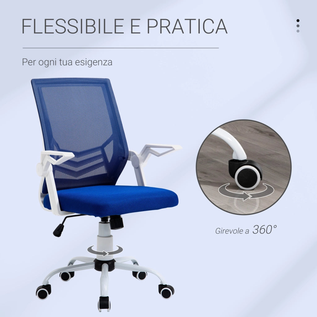 EasyComfort Sedia da Ufficio Ergonomica con Supporto Lombare, Braccioli Pieghevoli, Sedia da Scrivania Girevole in Rete Traspirante con Schienale Reclinabile e Altezza Regolabile, Capacità 120kg, Blu