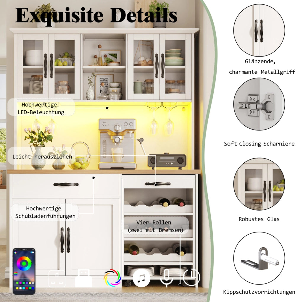 Mobile cucina 140 cm con carrello, LED e portabottiglie