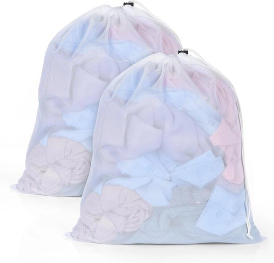 Set di 2 sacchi a pelo per lavatrice, 40x50cm, con chiusura a cordino, sacchi a pelo fatti di materiale riciclato per appartamenti e studentato (bianco)