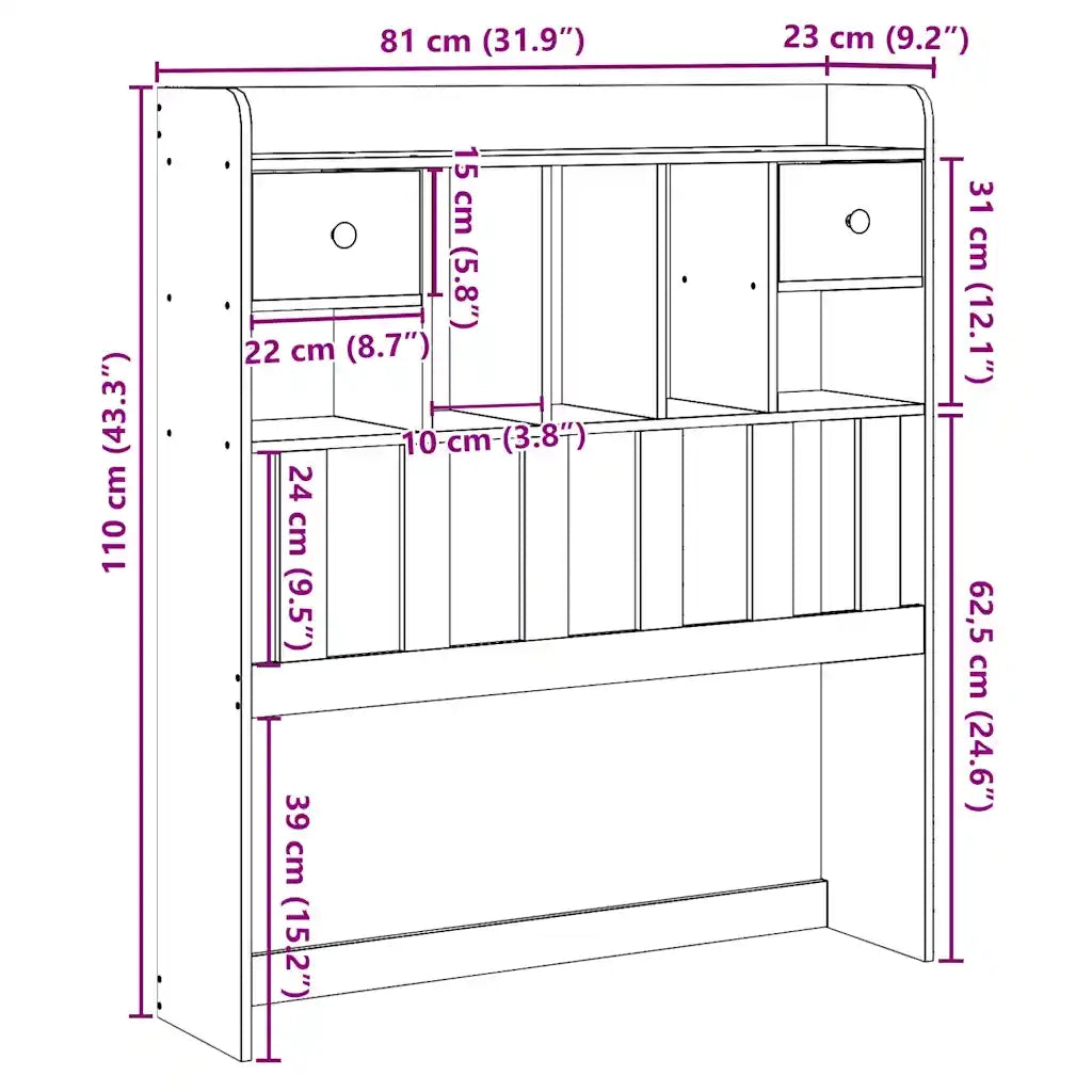 vidaXL Testiera con Ripiani Bianca 75 cm in Legno Massello di Pino