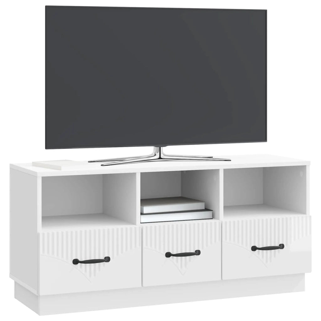 Mobile TV Bianco Lucido 102 x 34,5 x 47 cm Legno ingegnerizzato