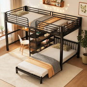 Letto a soppalco per bambini 90 × 200 cm con scrivania, prese USB e Type-C, ripiani, senza materasso, nero