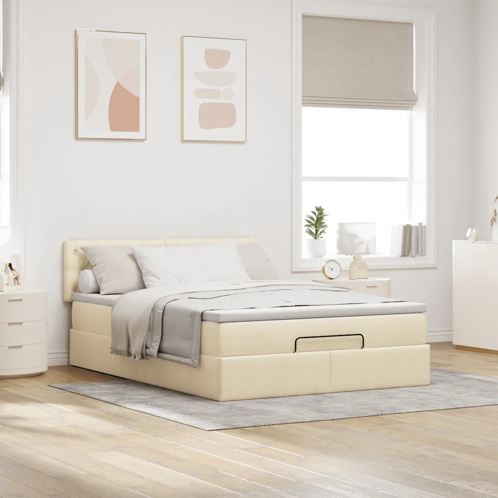 Pouf Letto con Materasso Crema 140x200 cm in Tessuto 3311551