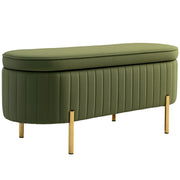 Panca Contenitore Ovale ¨C zephmum ¨C Verde, Tessuto Effetto Velluto, Legno, 108x44x43.5 cm