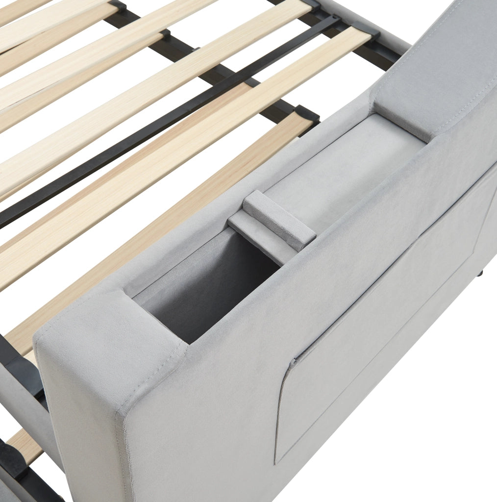 Letto imbottito 90x190 cm convertibile con rete a doghe in velluto
