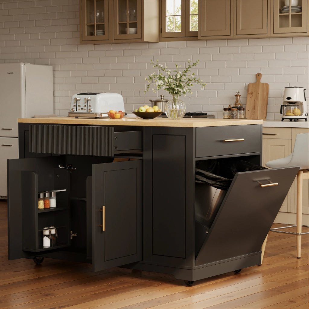 ISOLA DA CUCINA Mobile 120 x 50 x 92 cm Nera in MDF con 2 ante e 3 cassetti