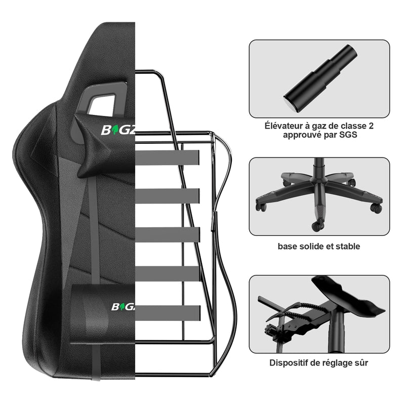 Sedia da gioco, sedia da gioco ergonomica  in similpelle, altezza regolabile, con poggiatesta e supporto lombare, poggiapiedi, nera