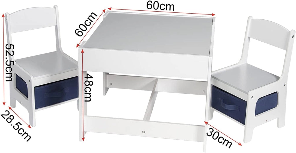 Set di Tavolo e Sedie di Prima Infanzia Quadrato con Lavagna da Giocare 3 in 1 Mobili Scrivania Versatile per Cameretta Sala Regalo Creativo per Bimbi 2-6 Anni Colore Bianco e Grigio