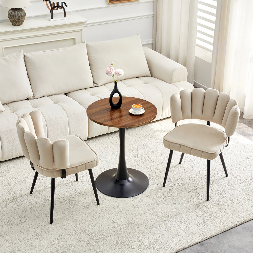 Set Tavolo Rotondo e Sedie da Pranzo ¨C MINIMAL ¨C Piano MDF, Velluto, Metallo Nero, 60 cm