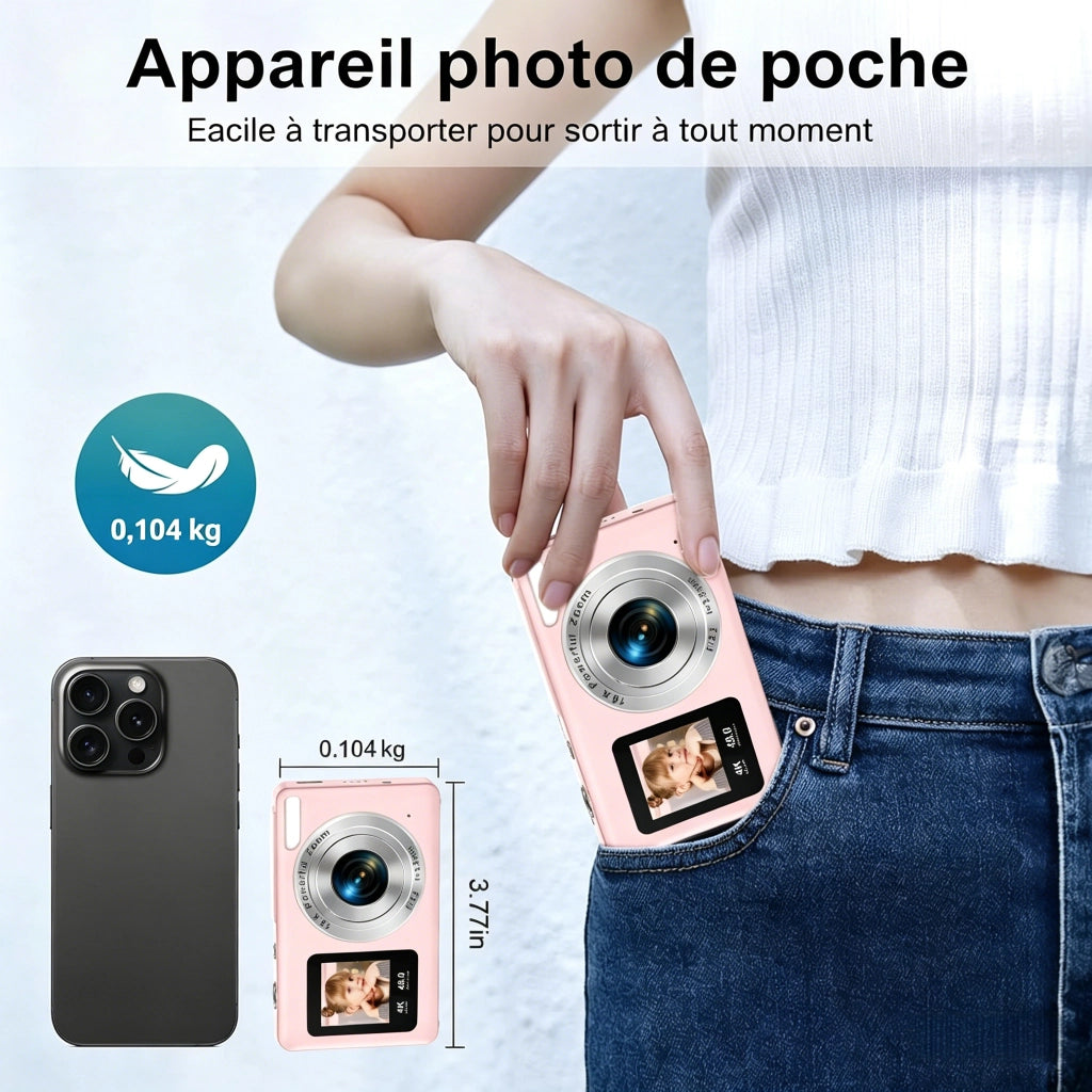 Fotocamera per bambini compatta 1080P schermo LCD 24" zoom 18X con scheda Micro SD 32G - Colore Rosa