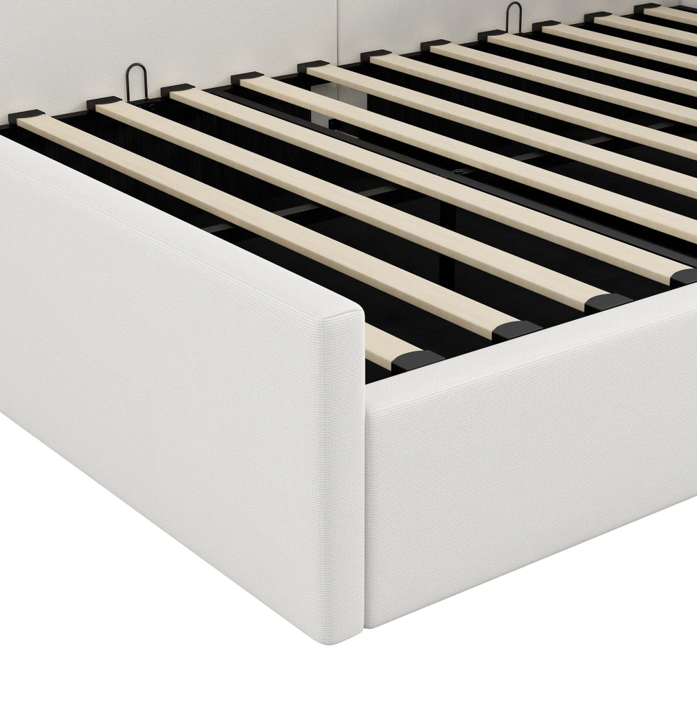 Letto da giorno imbottito 140x200 cm con contenitore, beige