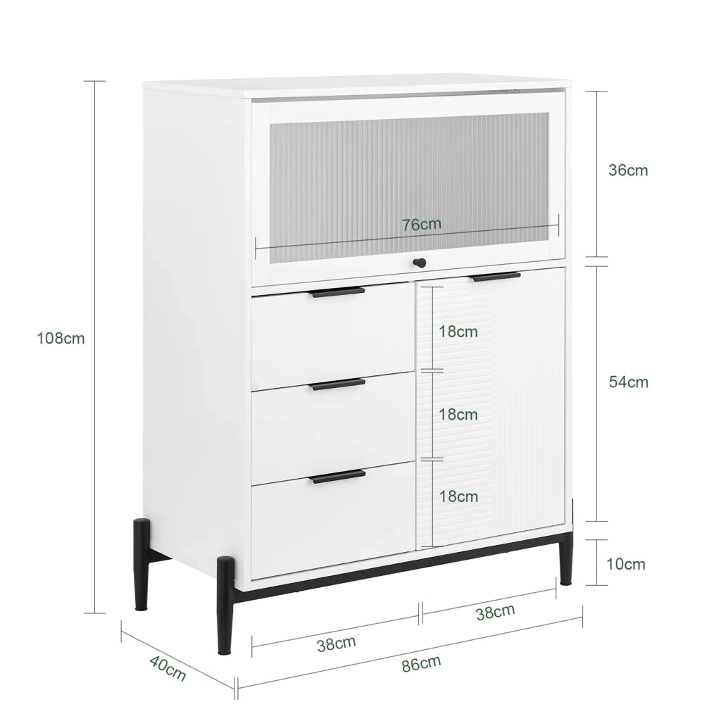 SoBuy Credenza con 3 cassetti e 2 ante, Credenza decorativa, Consolle laterale stretta Bianco 86x40x108cm FSB94-W
