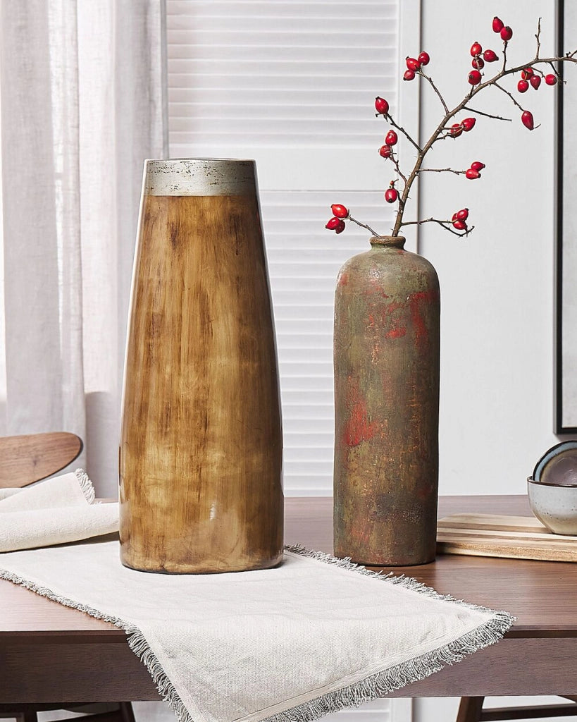Vaso Decorativo in Terracotta Moderno Finitura Legno e Argento tavolo da pranzo design originale