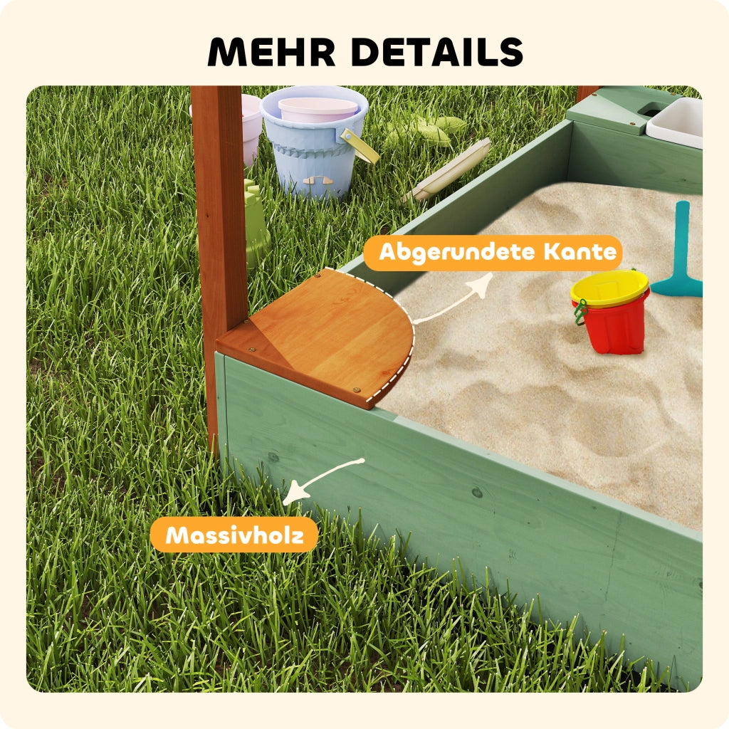 Sandbox per bambini con tettoia ¨C zephmum ¨C verde, legno di pino e plastica, 116x112.5x128 cm