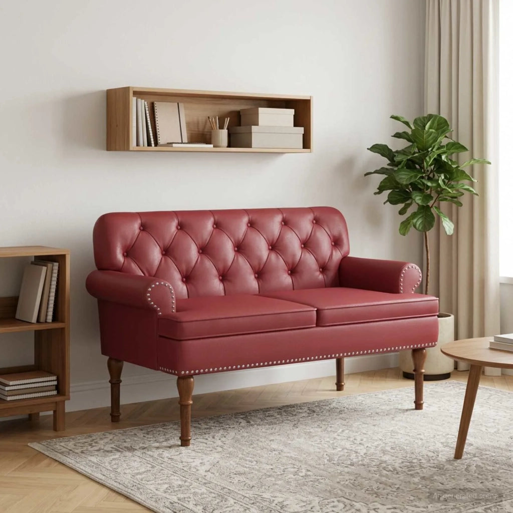 Loveseat con bottoni imbottiti Rosso Vino 120 x 65 x 77 cm 42041860