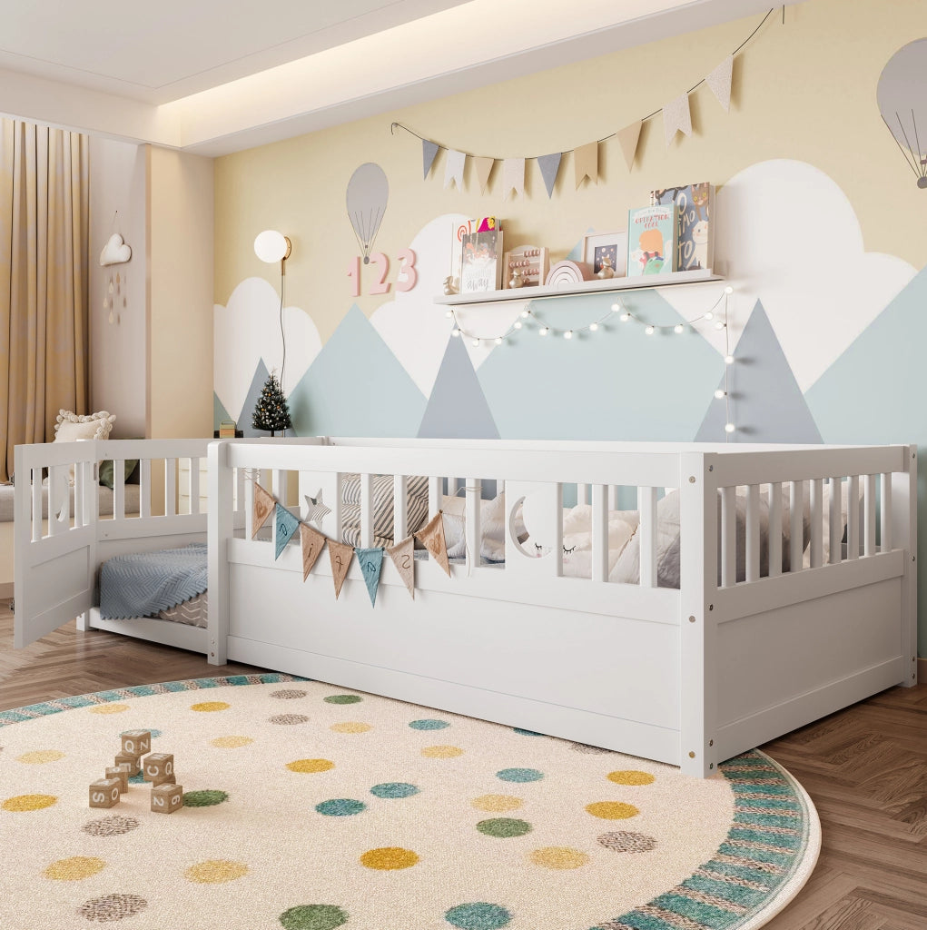 Letto per bambini 90x190 cm con barriera di sicurezza e decori stella e luna