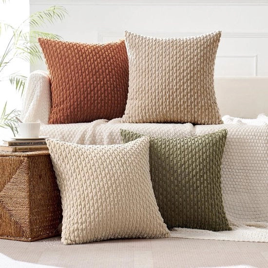 Set di 4 cuscini in corduroy - Dimensioni 45 x 45 cm - Serie Bruin e Verde