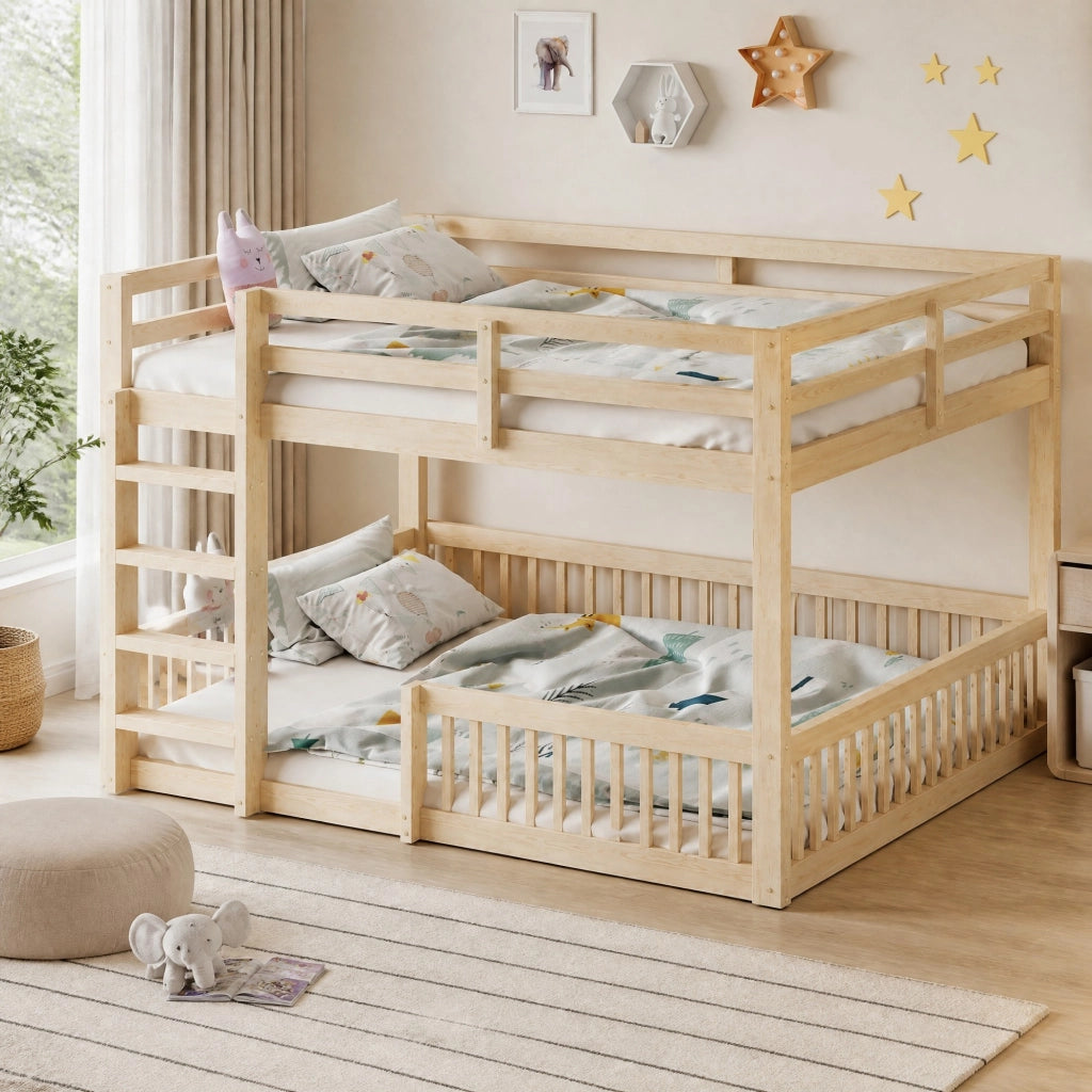 Letto a castello 160x200 cm in pino e MDF naturale con sponde di sicurezza