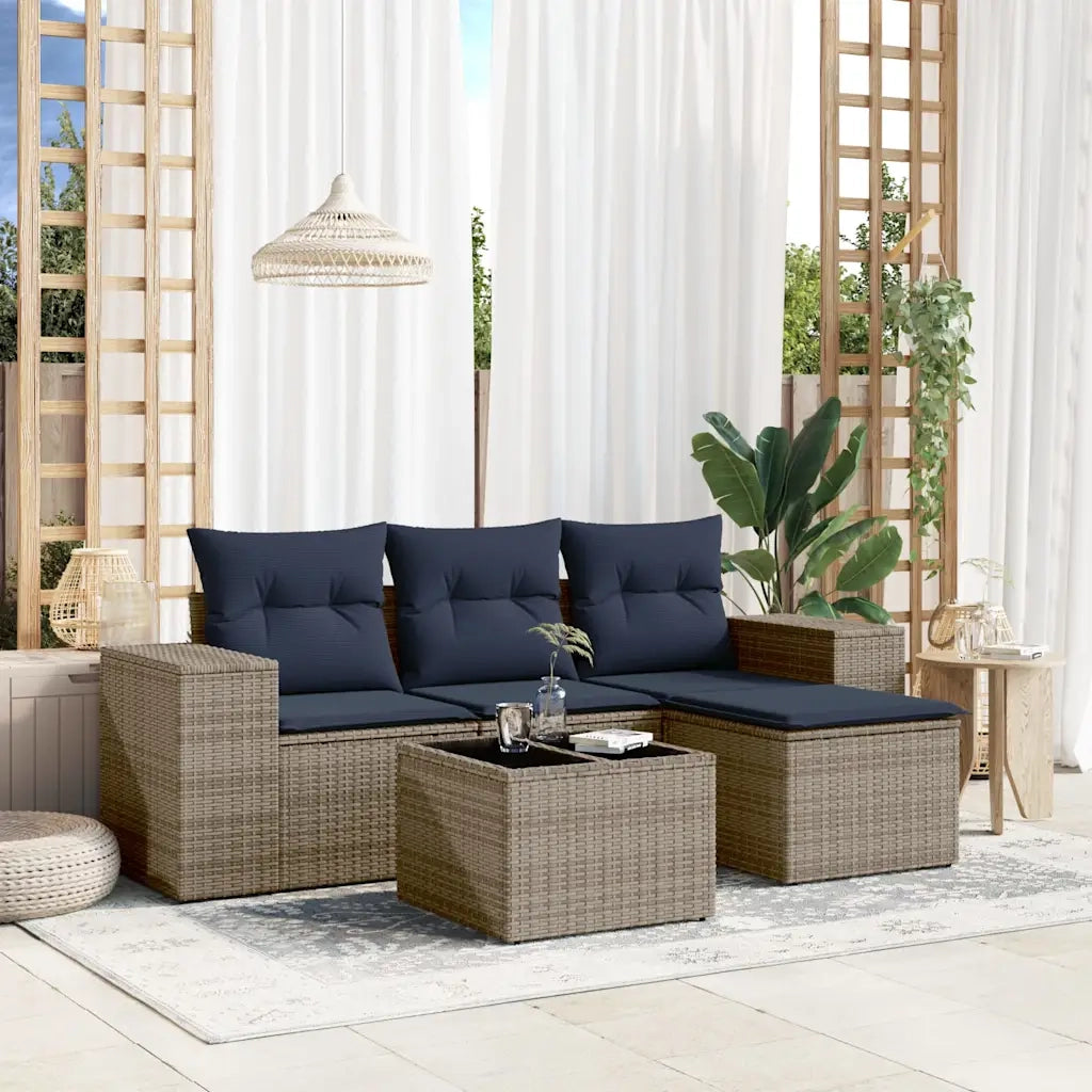Salotto da Giardino-Set Divani da Giardino 5 pz con Cuscini Grigio in Polyrattan 347398