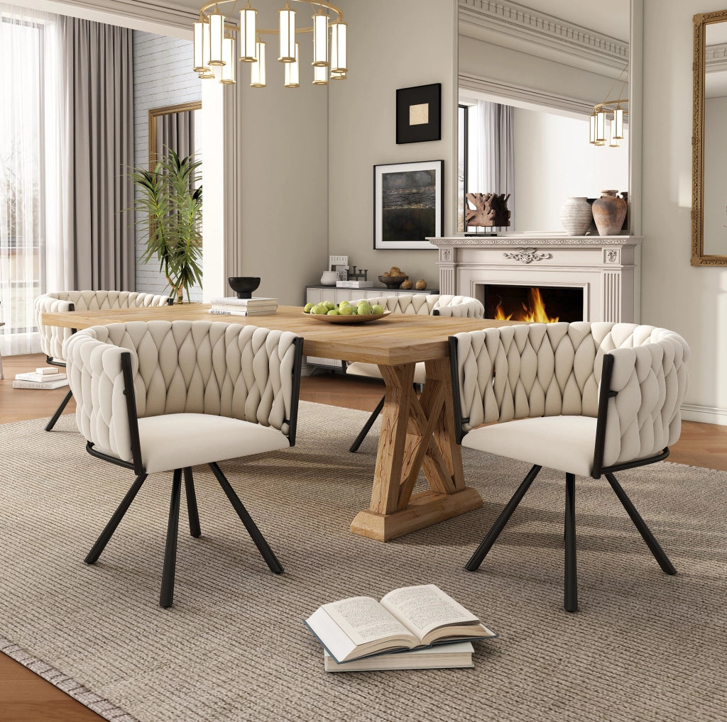 Set di 4 sedie girevoli da pranzo con schienale ergonomico in velluto beige
