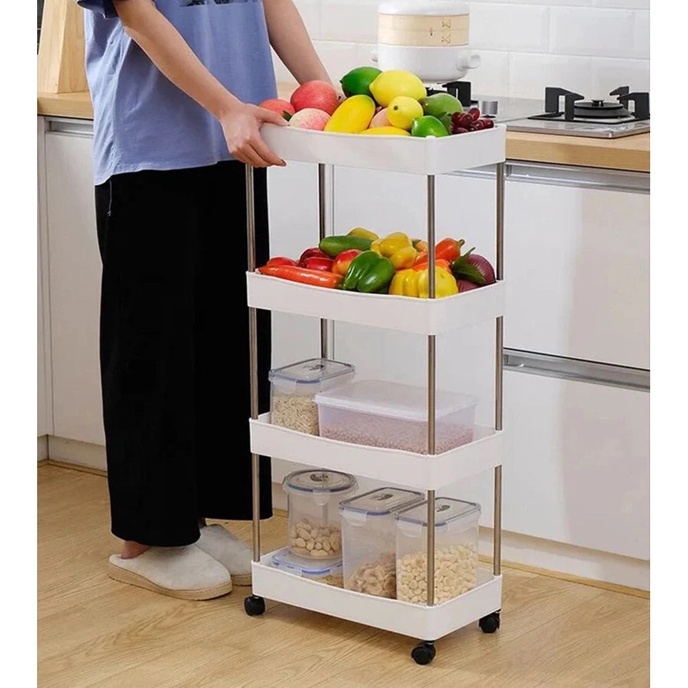 Trade Shop - Carrello Portaoggetti A 4 Livelli Con Ruote Da Cucina Ripiano Salvaspazio Bagno Ufficio -
