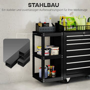 Carrello portautensili nero con 7 cassetti e ripiano removibile