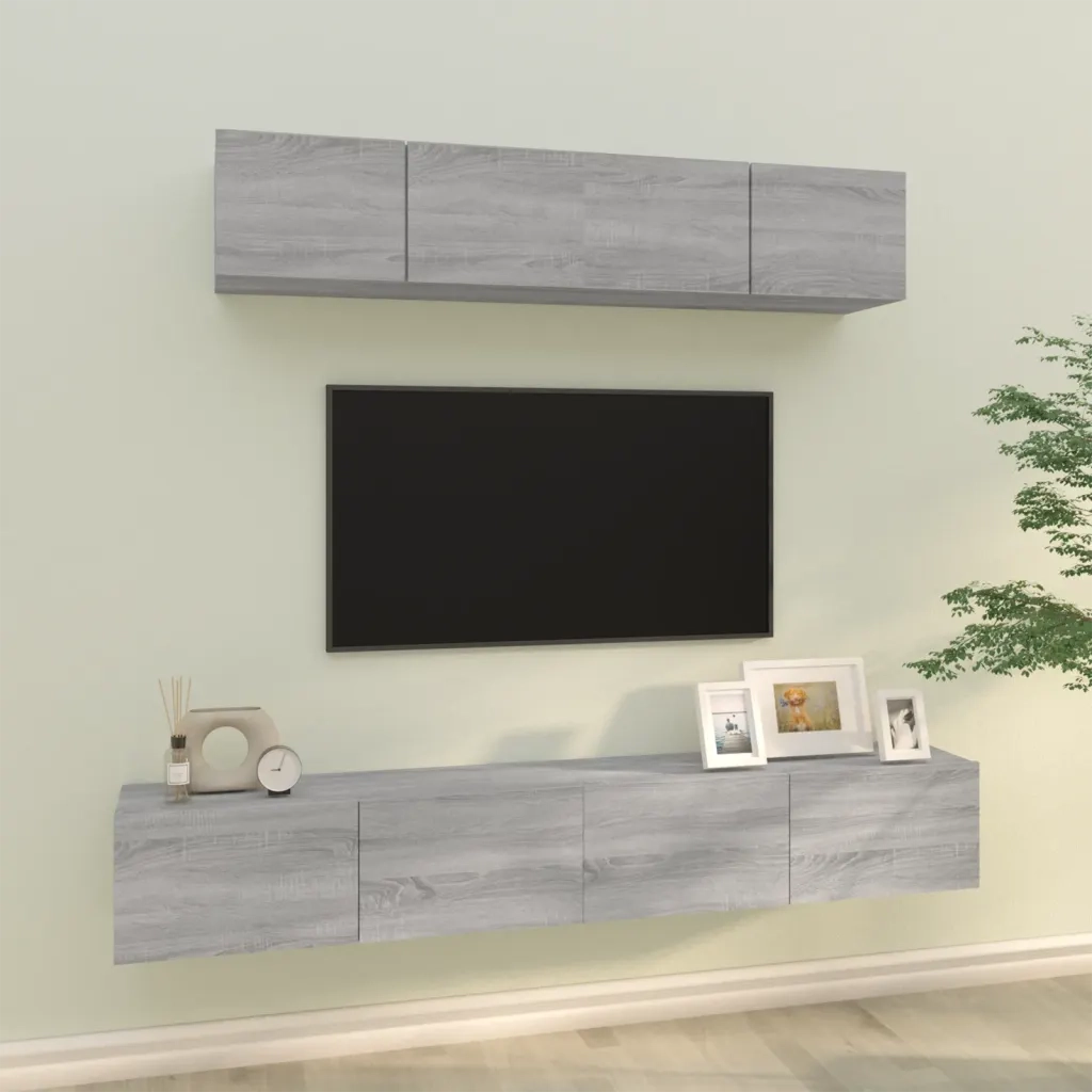 Set di Mobili Porta TV 4 pz-Set di 4 Credenza per TV Grigio Sonoma in Legno Multistrato 570359