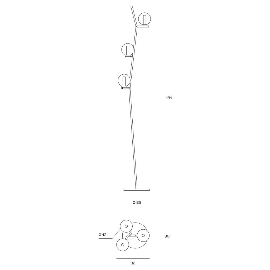 CAMELY LAMPADA DA TERRA 3 LUCI ORO SPAZZOLATO ATTACCO G9 D.12CM IN VETRO TRASPARENTE