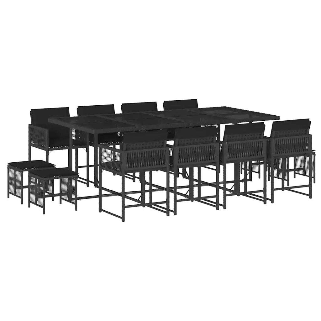 Set da Pranzo da Giardino 13pz con Cuscini Nero in Polyrattan 3211519