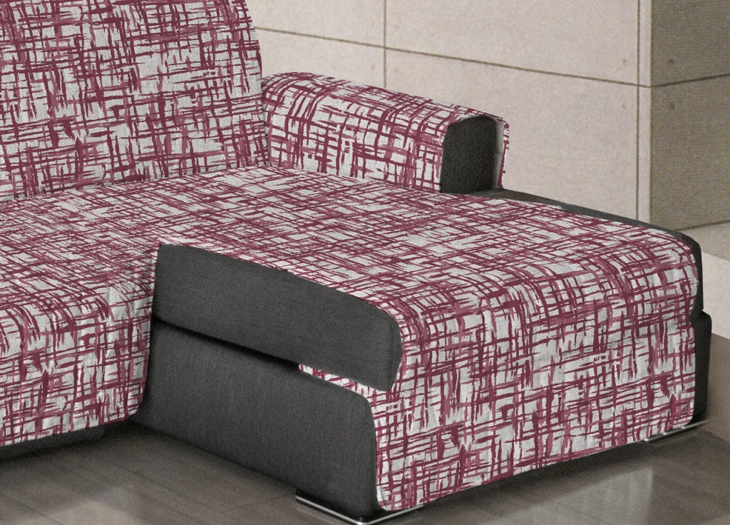 Copridivano Trapuntato Antimacchia Per Divani Con Penisola Dis. Reticolo - 190-195 cm - Bordeaux
