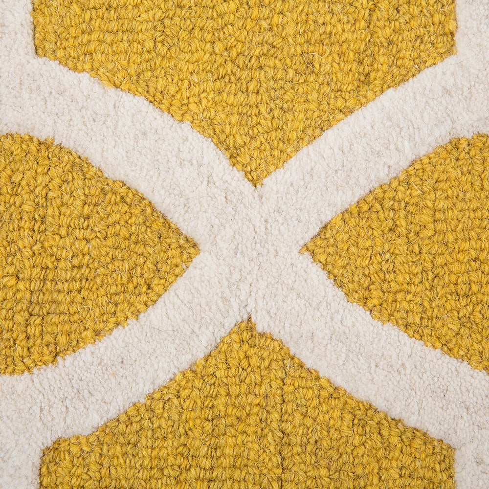 Tappeto tappetino Giallo Lana 80 x 150 cm Traliccio Motivo Quadrifoglio Trapuntato a Mano Orientale Marocchino Trifoglio