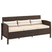 Divano 3 Posti da Esterno in Rattan PE con Cuscini Imbottiti e Sfoderabili, 173x68x78 cm, Marrone