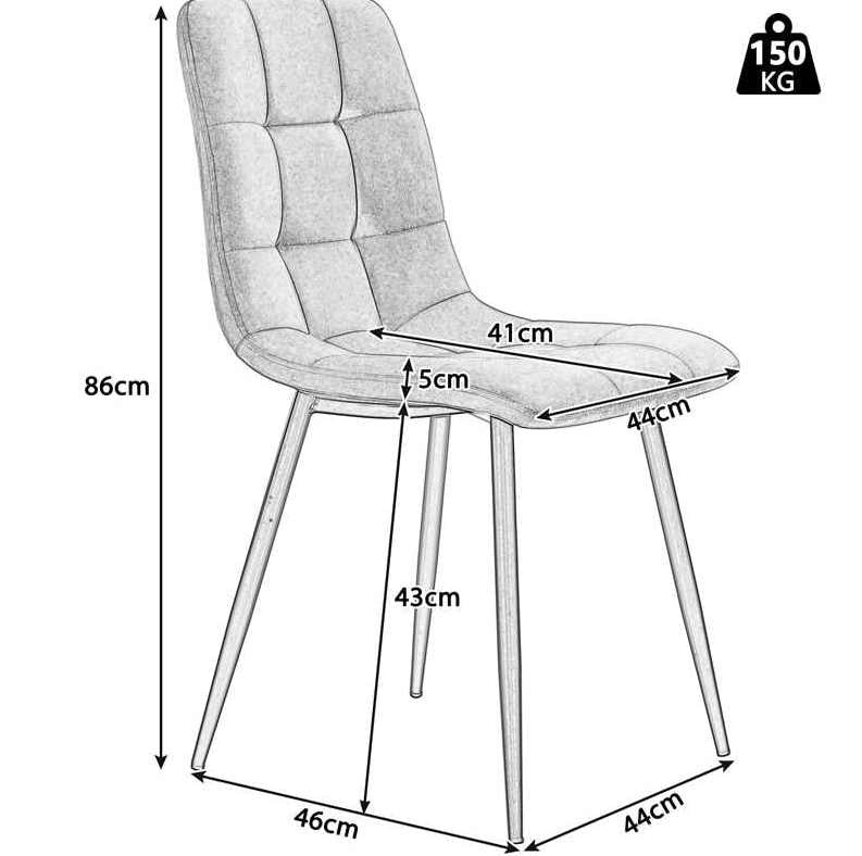 Set di 4 sedie da pranzo imbottite in velluto marrone con gambe in metallo