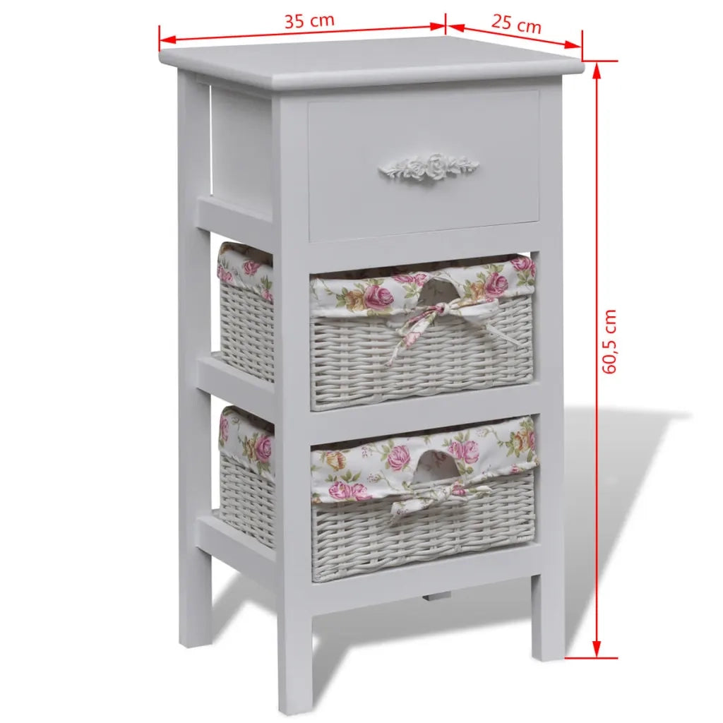 vidaXL Armadio con 1 Cassetto e 2 Cestini Bianco in Legno di Paulownia