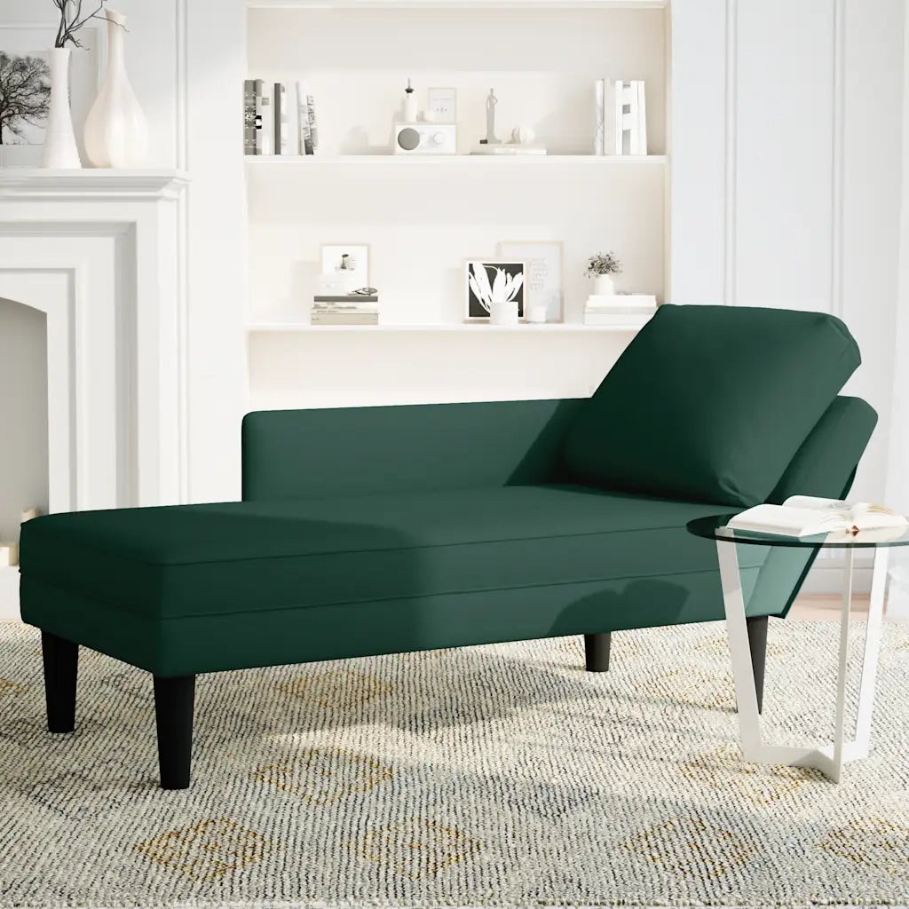 Sdraio con Cuscino e Bracciolo Destro in Velluto Verde Scuro CFW4804546