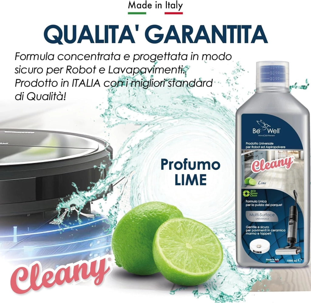 CLEANY Detergente Concentrato per Robot Lavapavimenti e Aspirazione con Igienizzante Multisurface 1000ml pulizia senza aloni e sostenibile Adatto a tutti i Robot (AGRUMI DI SICILIA)