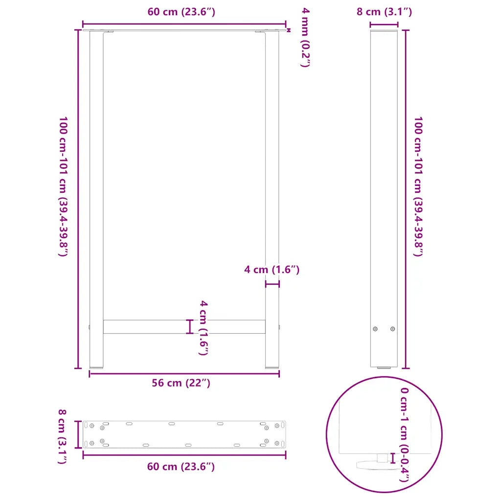Gambe per tavolo da bar in acciaio naturale 2 pz 60x(100-101) cm in acciaio