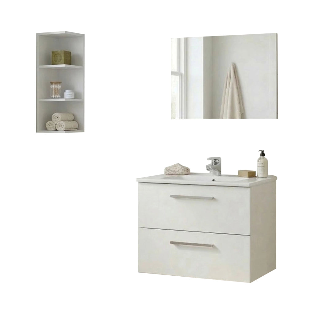 Plassas, set Mobili Bagno Specchio Incluso, Bianco Lucido