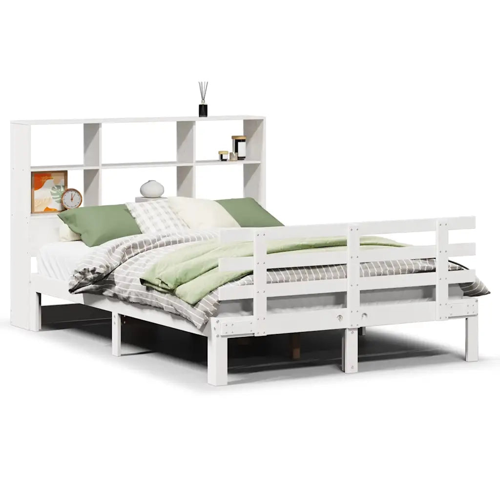 Letto Libreria senza Materasso-Struttura Letto con contenitore Bianco 160x200 cm Legno di Pino 336131