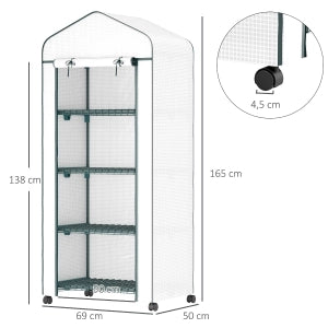 Mini serra con porta avvolgibile, ripiani e struttura in acciaio, 69 x 50 x 165 cm, bianca
