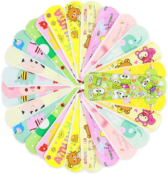 Pleister per bambini 100x - Idrorepellente - Latex libero - Ipoadesivo - Strisce di plasters colorate - Prodotto clinico - Respirabile - Plasters
