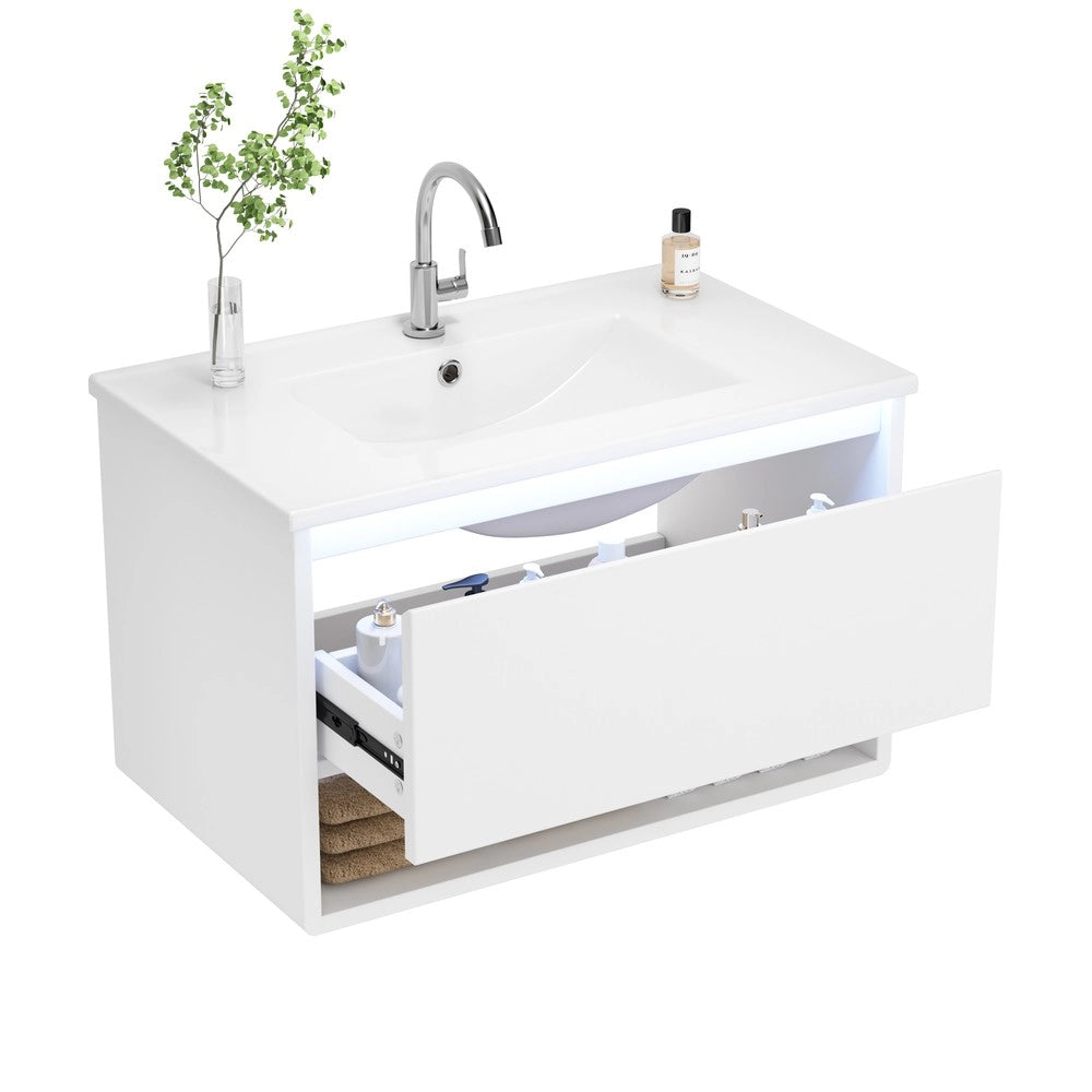Mobile Bagno Sottolavabo Sospeso con Cassetto e Lavabo ¨C Xylo ¨C Bianco 76.5x46x45 cm