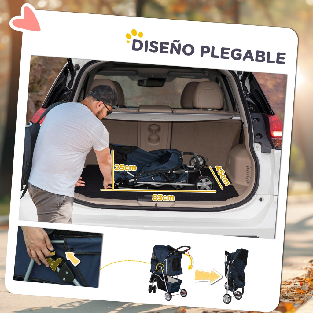 Carrello per Cani Piccoli con Cestino ¨C zephmum ¨C 75x45x97 cm Blu Scuro